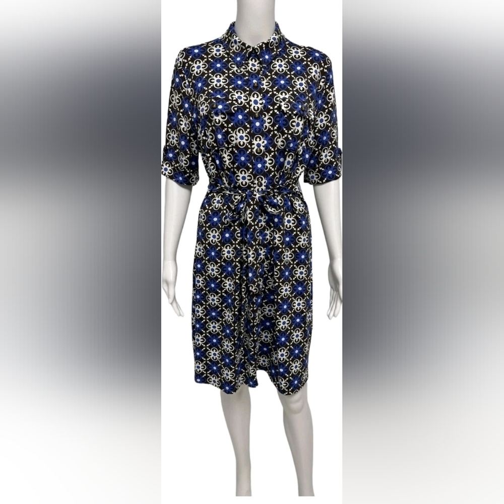 Charter Club Petite Women's Short Sleeve Multicolor Collared Dress Size PM